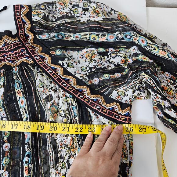 Free People Dress Women Small Black Floral Boho Swing Mini Long Sleeve cottage - Picture 6 of 11